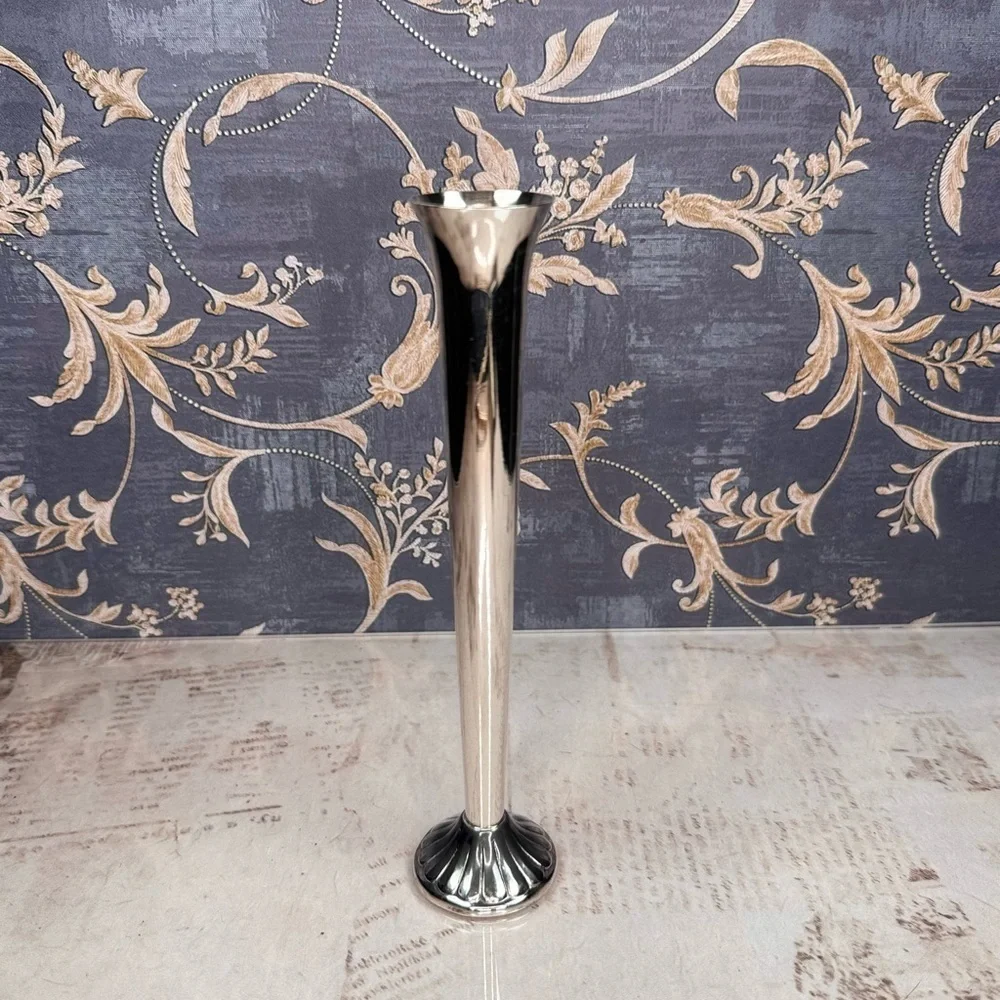 Vintage Silver Tone Bud Vase Weighted Fluted Base Trumpet Shape Estate